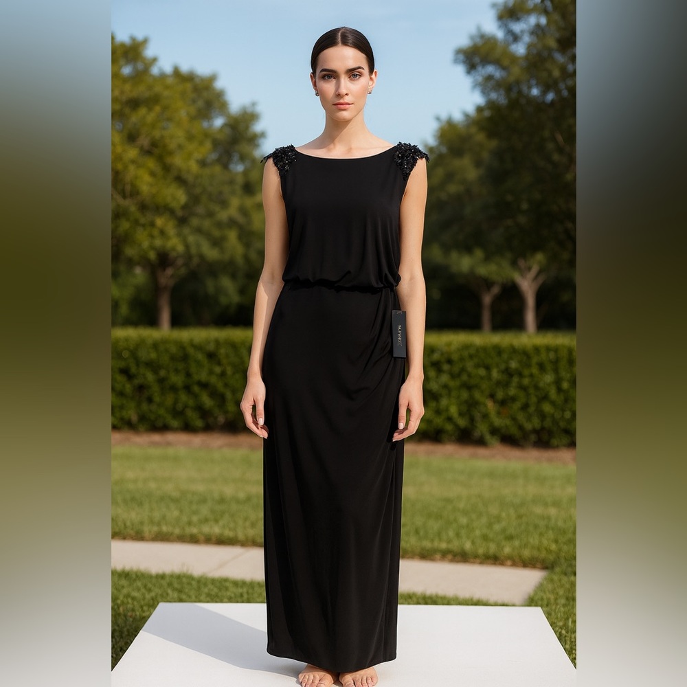 Chic Pappel Studio Black Maxi Dress with Embellished Shoulders 6
